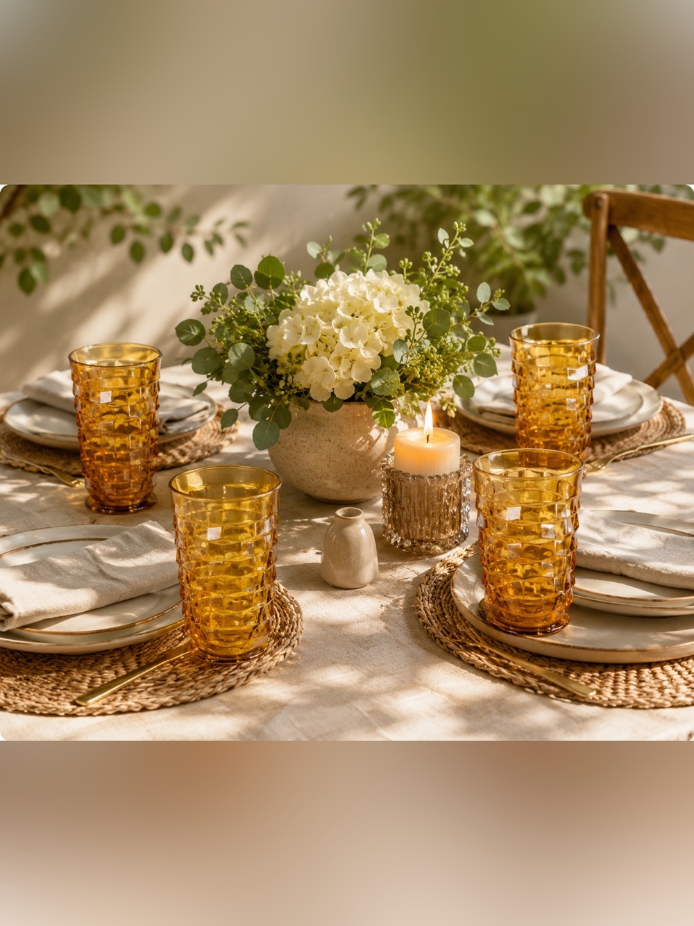Whitehall 4 pc 14 oz Golden Amber Glass Cooler Set #2487 by Indiana Glass w Box